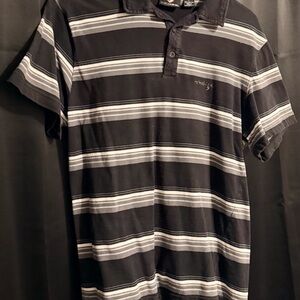 Men's Black Striped Short-Sleeve Polo Shirt with Subtle Embroidery